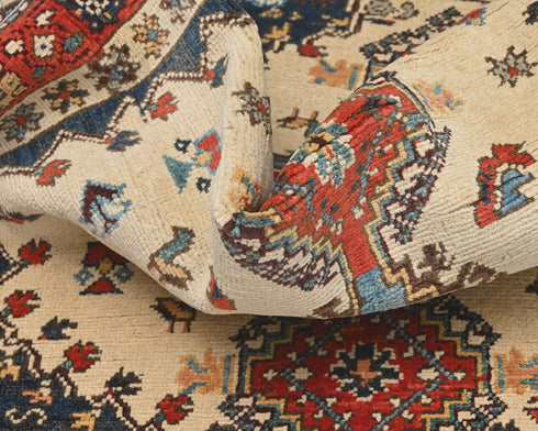 3x5 Beige Kuba Afghan Hand Knotted Wool Area Rug